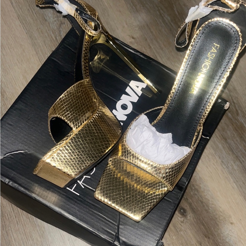 Fashion Nova Shimmering Gold Heels